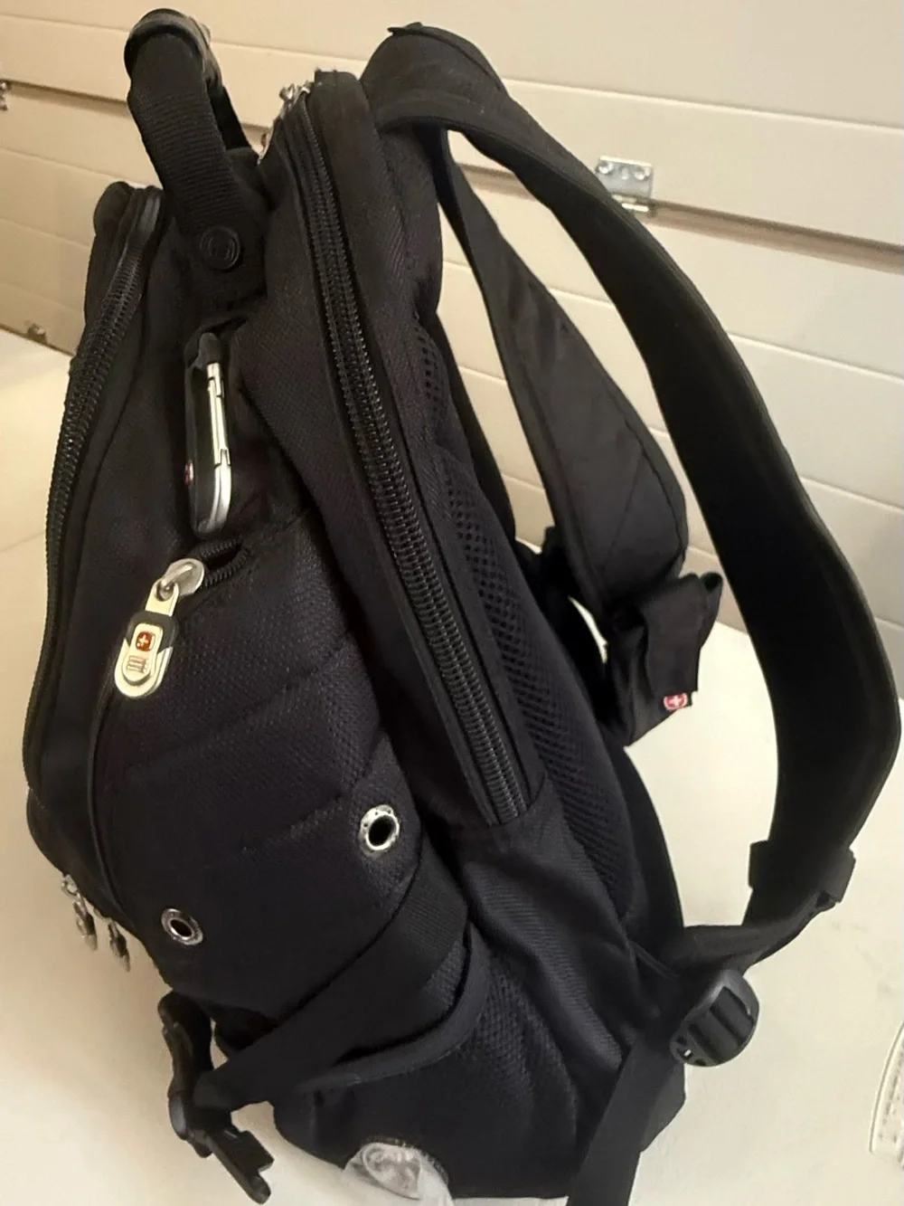 Swiss Gear Black Men’s Travel Backpack with Red Cross Accent